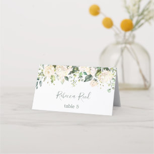 Watercolor greenery, cream roses Wedding table Place Card