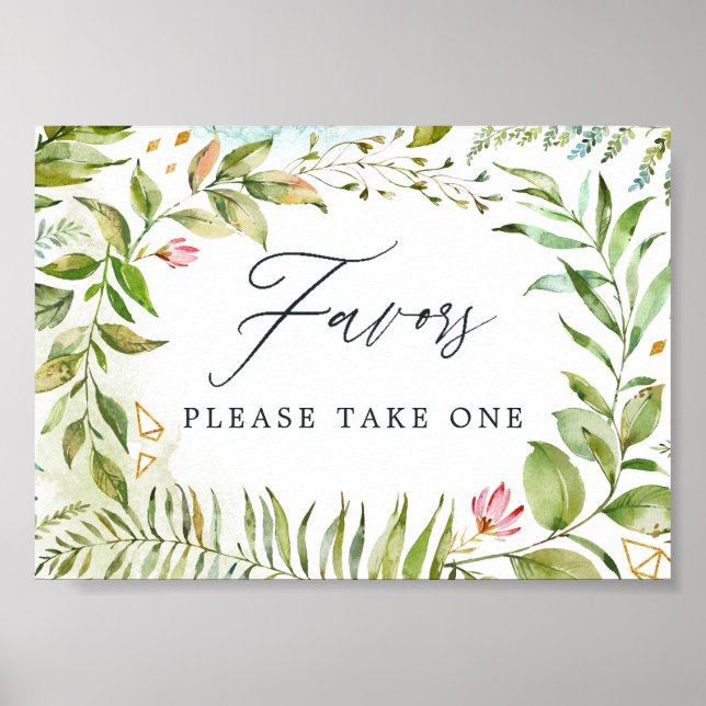 Watercolor Greenery Crystal Wedding Favors Poster (Front)