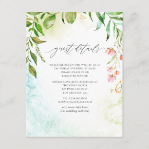Watercolor Greenery Crystal Wedding Guest Details Enclosure Card