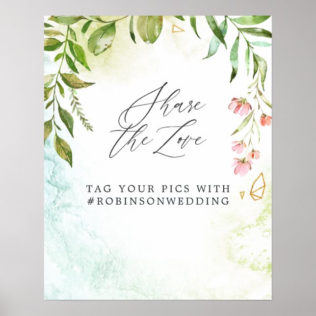 Watercolor Greenery Crystal Wedding Poster (Front)
