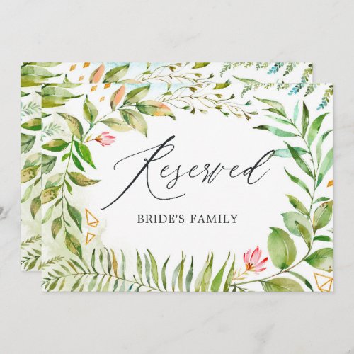 Watercolor Greenery Crystal Wedding Reserved Sign Invitation