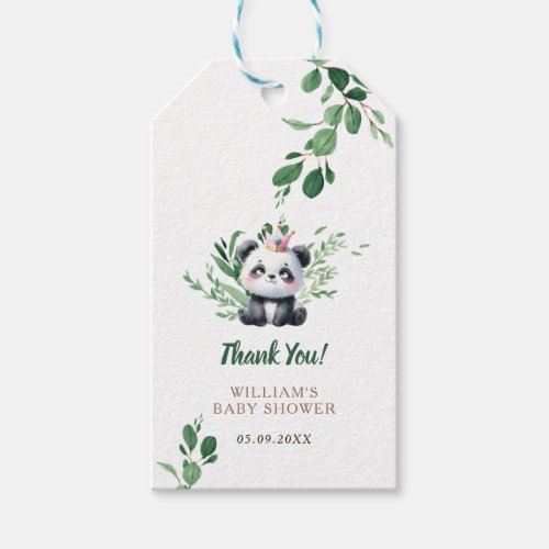 Watercolor Greenery Cute Panda Shower Thank You Gift Tags