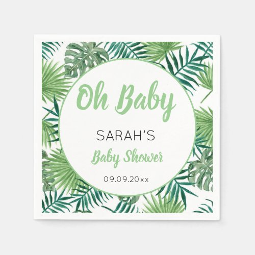 Watercolor Greenery Cute Tropical Leaf Baby Shower Napkins
