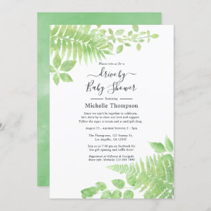 Watercolor Greenery Drive By Bridal or Baby Shower Invitation