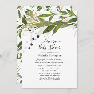 Watercolor Greenery Drive By Bridal or Baby Shower Invitation