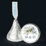 Watercolor Greenery Dusty Blue Initials Wedding Hershey®'s Kisses®<br><div class="desc">Watercolor Botanical Greenery Wedding Bride and Groom Initials Chocolate Candy includes eucalyptus leaves,  green botanical foliage,  dusty blue leaves and other beautiful botanical greenery. Dusty Blue Text.</div>