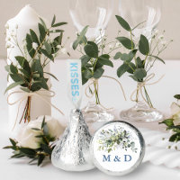 Watercolor Greenery Dusty Blue Initials Wedding