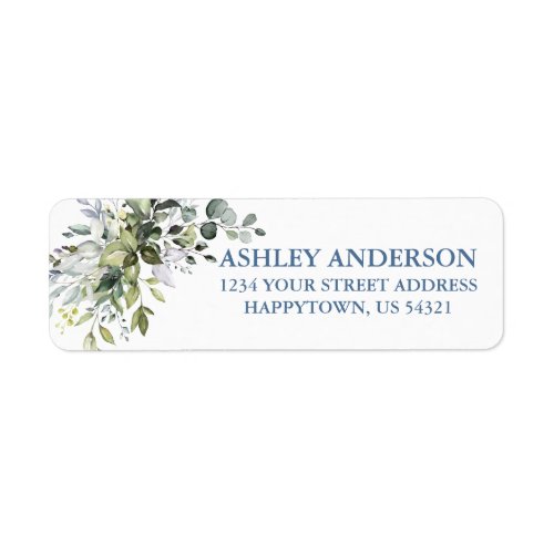 Watercolor Greenery Dusty Blue Return Address Label