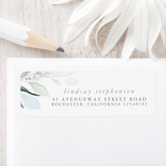 Watercolor Greenery Dusty Blue Silver Label (Insitu)