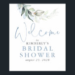 Watercolor Greenery Dusty Blue Welcome Sign<br><div class="desc">Elegant greenery bridal shower, baby shower... welcome sign poster</div>