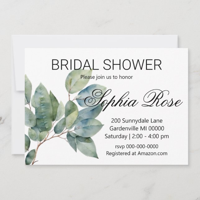 Watercolor greenery elegant Bridal shower Invitation (Front)