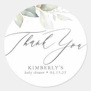Watercolor Greenery Elegant Calligraphy Thank You Classic Round Sticker