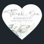 Watercolor Greenery Elegant Calligraphy Thank You Heart Sticker<br><div class="desc">Greenery and silver thank you stickers for any event</div>