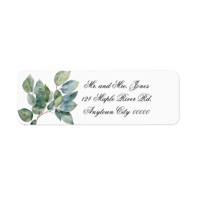 Watercolor greenery elegant eucalyptus  label (Front)