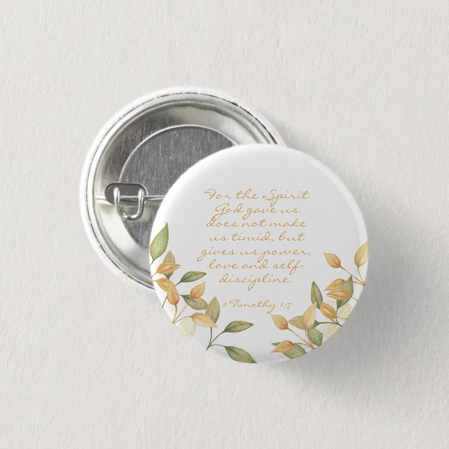 Watercolor Greenery Elegant power love Bible Verse Button (Front & Back)