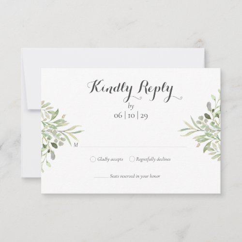 Watercolor Greenery Elegant Script Wedding RSVP Card