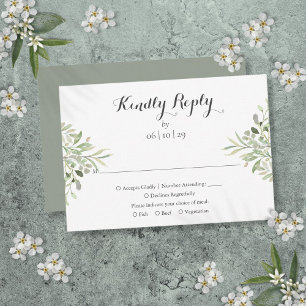 Watercolor Greenery Elegant Script Wedding RSVP Card