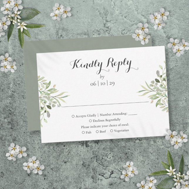 Watercolor Greenery Elegant Script Wedding RSVP Card (Watercolor Greenery Elegant Script Wedding RSVP Card)