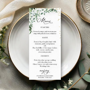 Watercolor Greenery Elegant Wedding Menu Cards