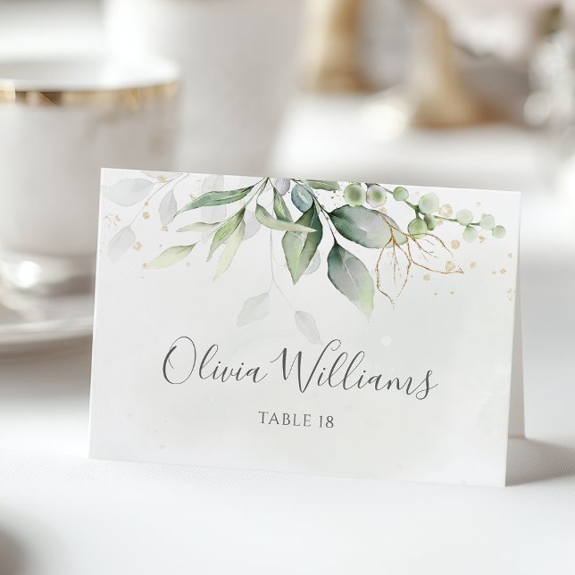 Watercolor Greenery Elegant Wedding Place Card (Creator Uploaded)