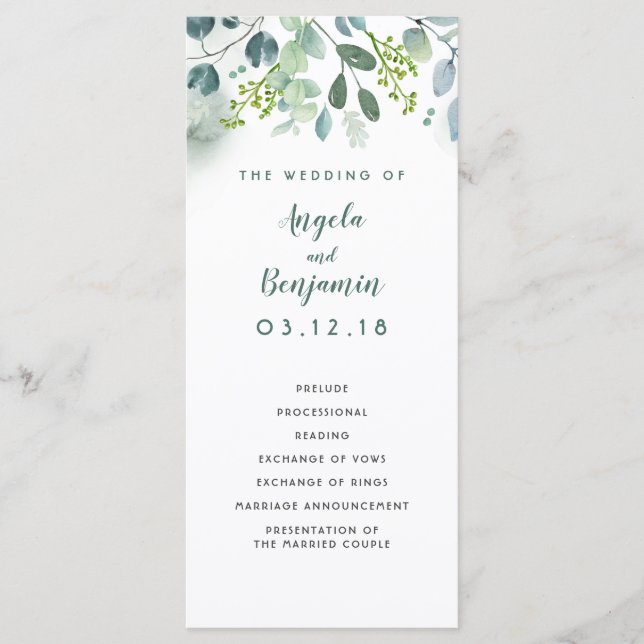 Watercolor Greenery Elegant Wedding Programs (Front)