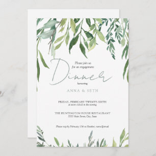 Watercolor Greenery Engagement Dinner Invitation