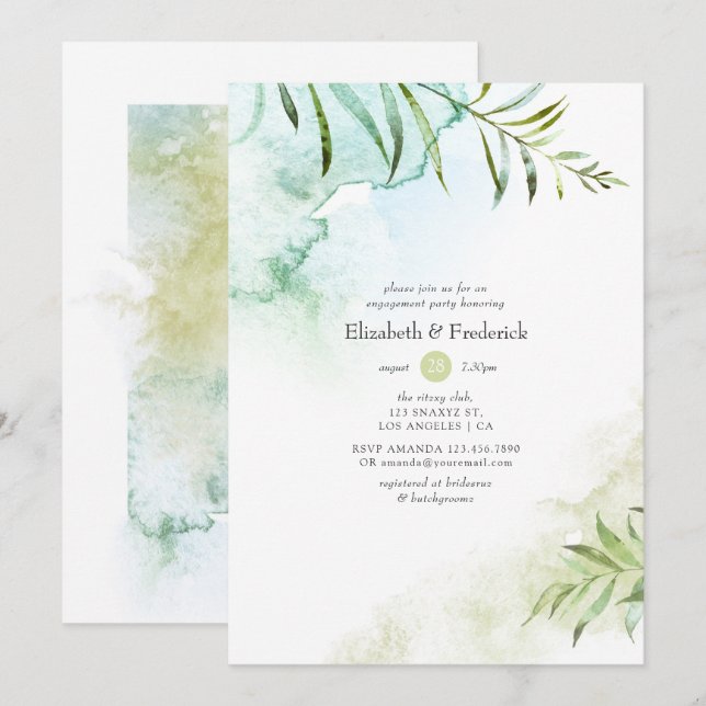 Watercolor Greenery Engagement Party Invitation (Front/Back)