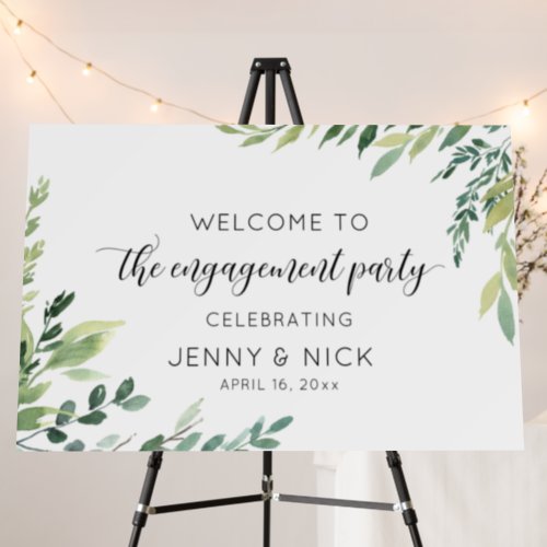 Watercolor Greenery Engagement Party Welcome Sign