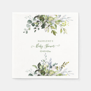Watercolor Greenery, Eucalyptus Baby Shower Napkins