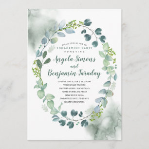 Watercolor Greenery Eucalyptus Engagement Party Invitation