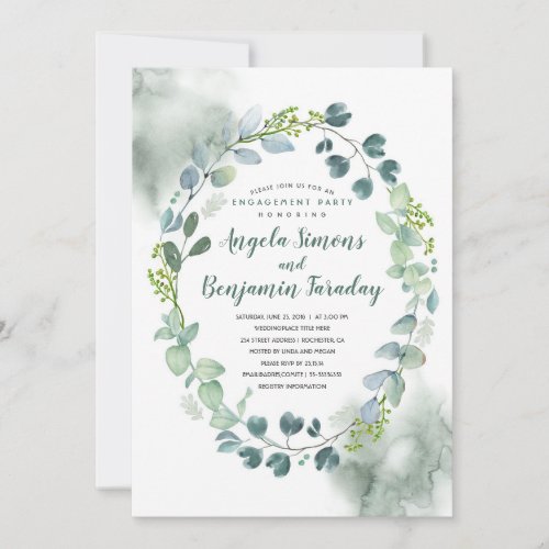 Watercolor Greenery  Eucalyptus Engagement Party Invitation