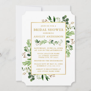 Watercolor Greenery Eucalyptus Gold Bridal Shower Invitation