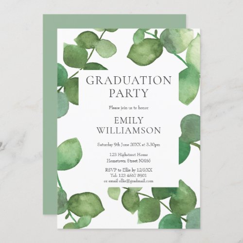 Watercolor Greenery Eucalyptus Graduation Party  Invitation