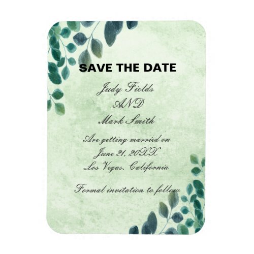 Watercolor Greenery Eucalyptus Leave Save The Date Magnet