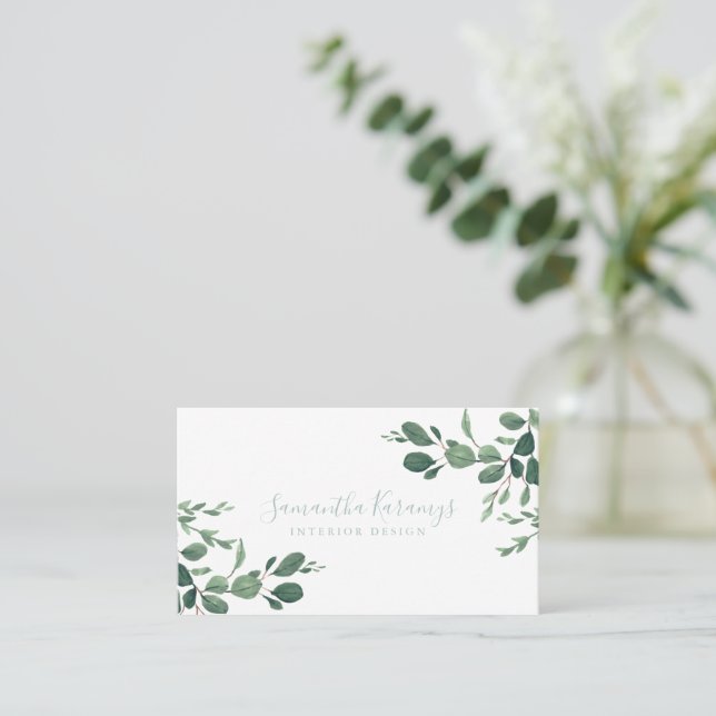 Watercolor Greenery Eucalyptus Leaves Elegant Calling Card (Standing Front)