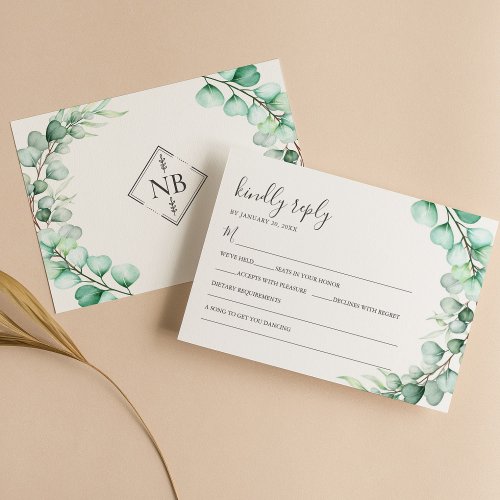 Watercolor Greenery Eucalyptus Leaves Wedding RSVP Card