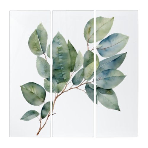 Watercolor greenery eucalyptus soft green foliage  triptych