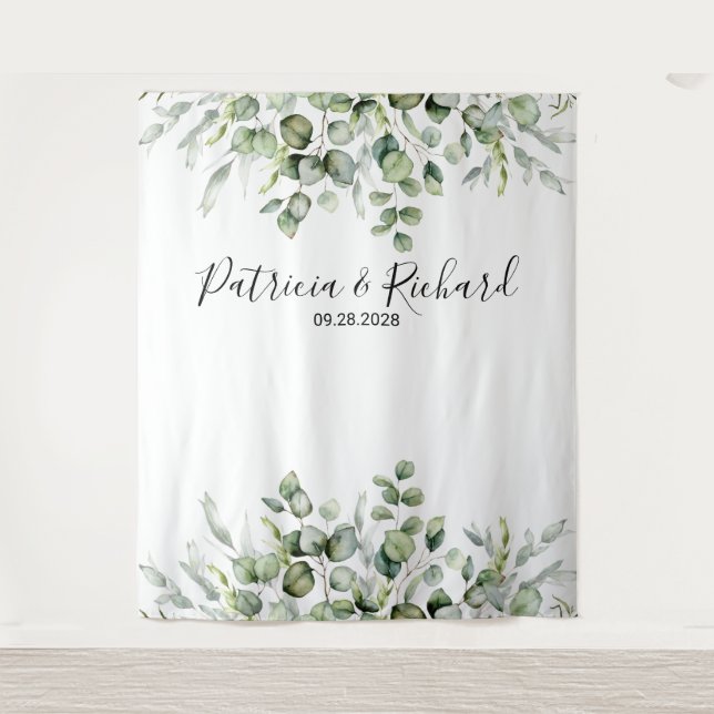 Watercolor Greenery Eucalyptus Wedding Backdrop (Front)