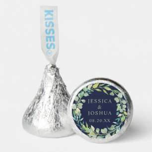 Watercolor Greenery Eucalyptus Wedding Date Navy Hershey®'s Kisses®