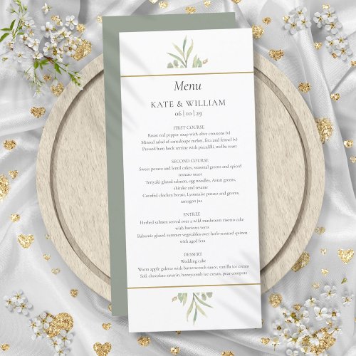 Watercolor Greenery Eucalyptus Wedding Dinner Menu