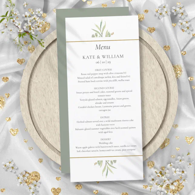 Watercolor Greenery Eucalyptus Wedding Dinner Menu | Zazzle