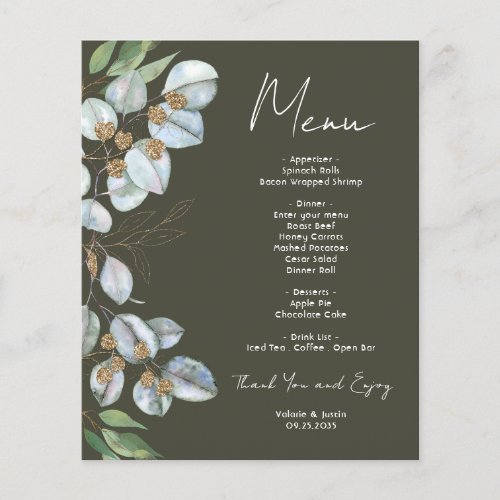 Watercolor Greenery Eucalyptus Wedding Menu Flyer