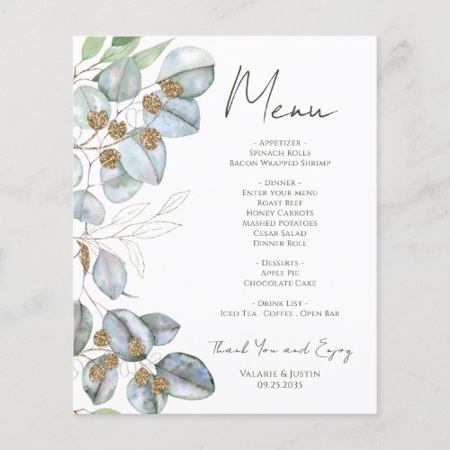 Watercolor Greenery Eucalyptus Wedding Menu Flyer