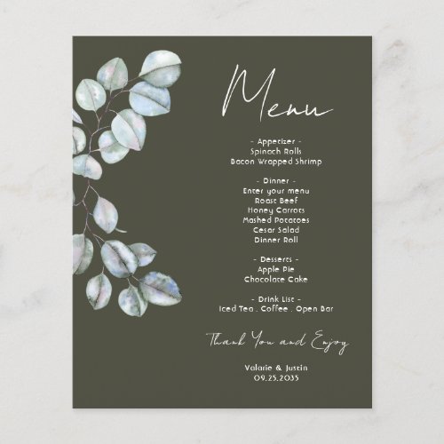 Watercolor Greenery Eucalyptus Wedding Menu Flyer