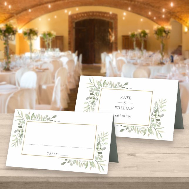 Watercolor Greenery Eucalyptus Wedding Place Card (Creator Uploaded)