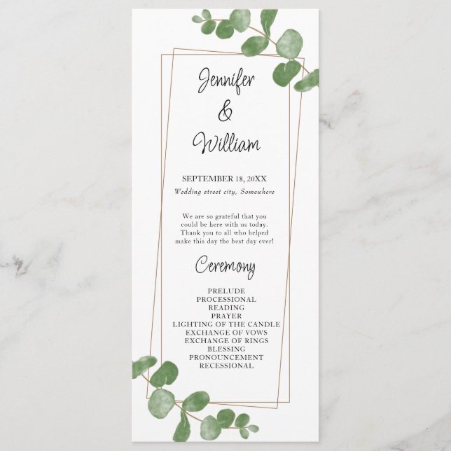 Watercolor Greenery Eucalyptus Wedding Program (Front)