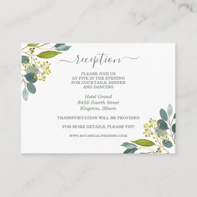 Watercolor greenery, eucalyptus Wedding Reception Enclosure Card (Front)