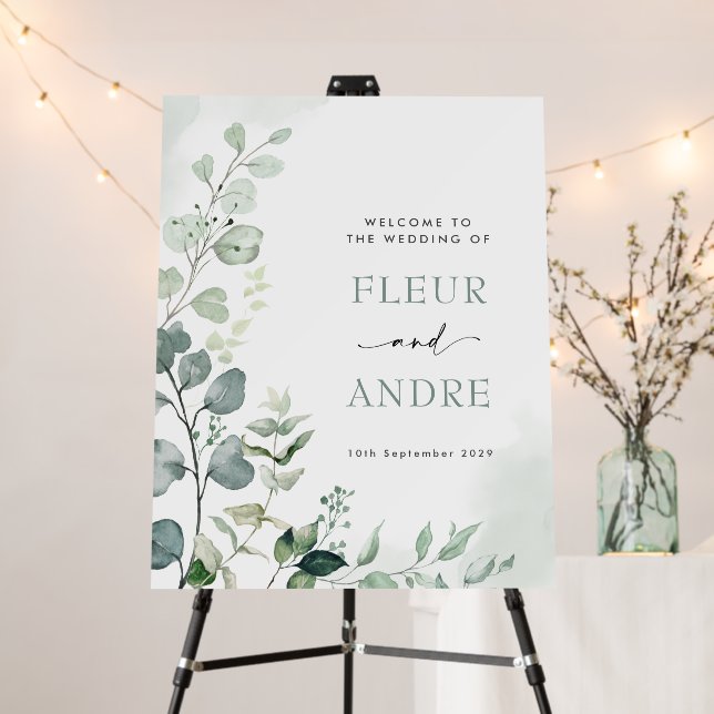 Watercolor Greenery Eucalyptus Wedding Welcome Foam Board (In Situ (Stand))