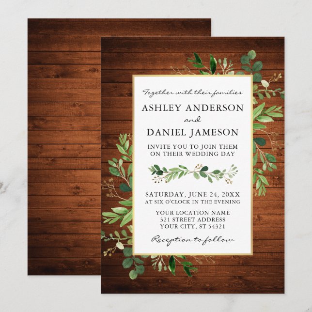 Watercolor Greenery Eucalyptus Wood Wedding Invitation (Front/Back)