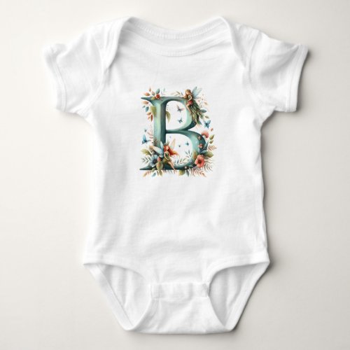 Watercolor Greenery Fairies Monogram Letter B Baby Bodysuit